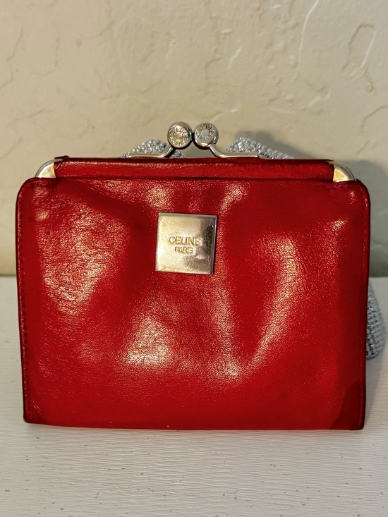 Celine Handbags - Celine rare Vintage Red Leather Kiss-Lock Wallet coin-purse luxury charming
